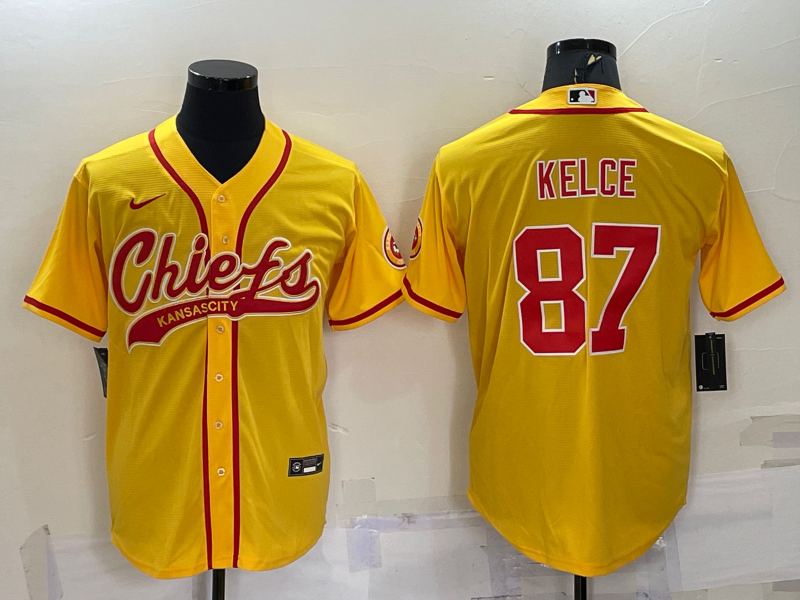 Men's Kansas City Chiefs Travis Kelce #87 Gold Jersey Joint Edition